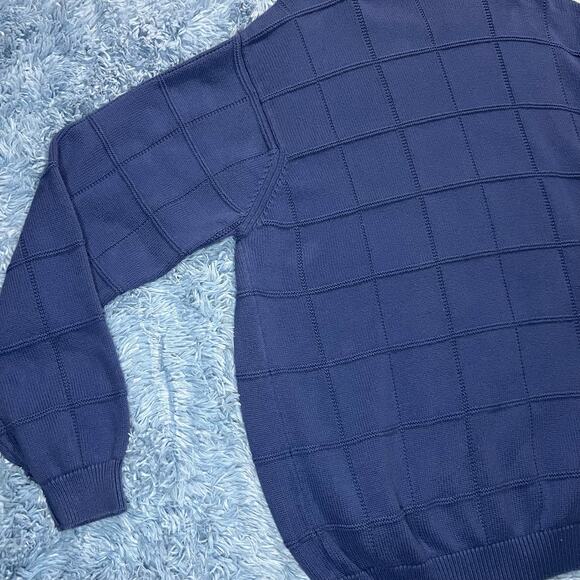 VINTAGE Izod Square Striped Logo Crewneck Sweater Size XL Mens Blue Cotton 90s - Picture 5 of 10